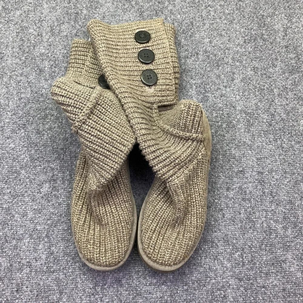 UGG Australia Classic Cardy Knit Tall Boots Tan Taupe 3 Button 5819 Womens Sz 7